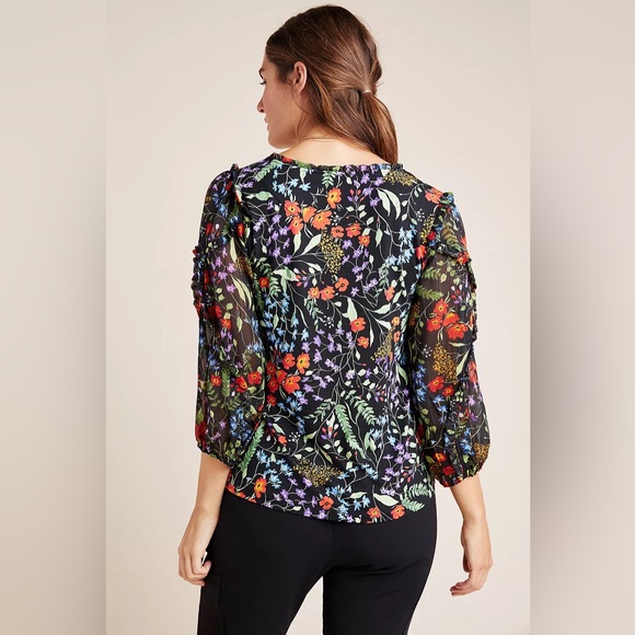 Maeve By Anthropologie Jacques Floral Puff Sleeve Peasant Blouse Size Small - Picture 3 of 12